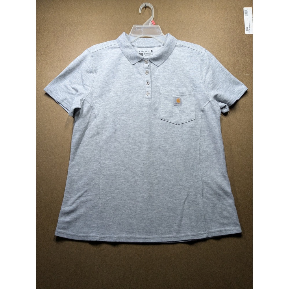 Carhartt Womens Relaxed Fit Short Sleeve Polo Shirt Gray TK0570-W Size L 12-14